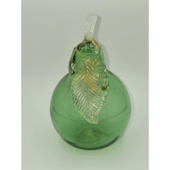 Murano Art Glass Green Pear Gold Flake 5" - Picture 2 of 10